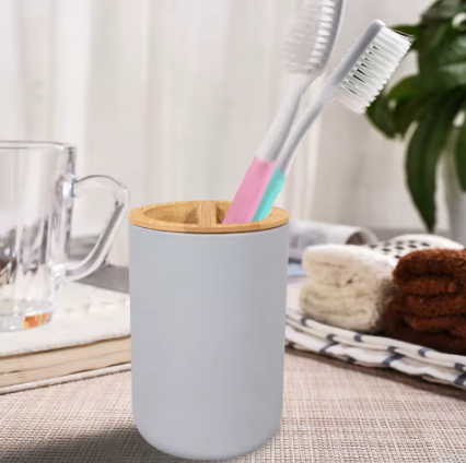 Conjunto de Acessórios para Banheiro 4 peças Cinza com Bambu