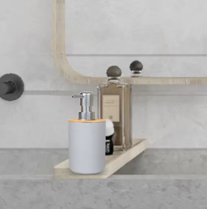 Conjunto de Acessórios para Banheiro 4 peças Cinza com Bambu