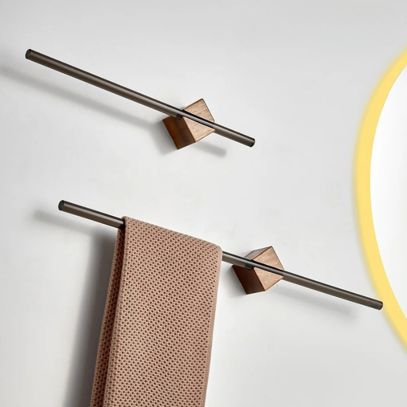 LuxWood Inox – Toalheiro de Parede em Aço Inoxidável e Madeira Nogueira
