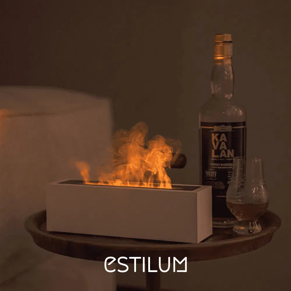 Lareira de Luxo Difusora e Umidificador – Purificação, Aromaterapia e Efeito Chama Decorativo