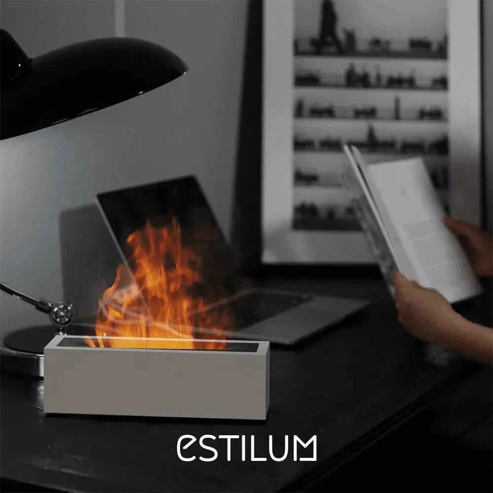 Lareira de Luxo Difusora e Umidificador – Purificação, Aromaterapia e Efeito Chama Decorativo