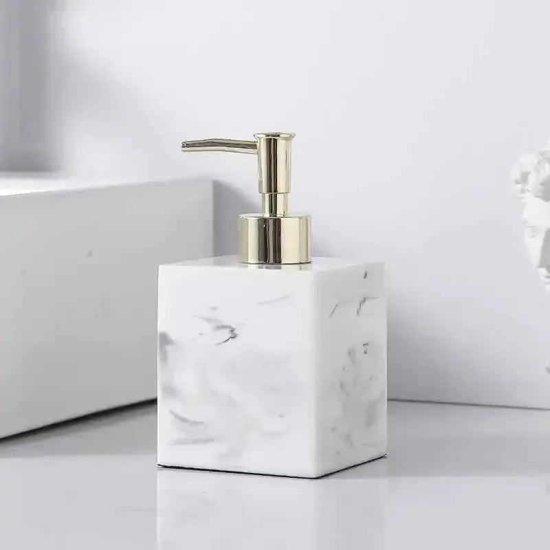 Dispenser de Sabonete em Resina Marmorizada – Elegância e Funcionalidade para Banheiros Modernos