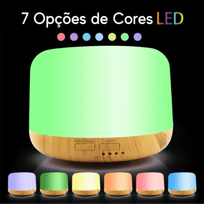 Umidificador e Difusor Ultrassônico RGB – 500 ml com Aromaterapia e Iluminação Relaxante