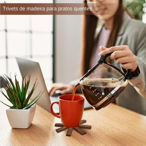 Descanso para Panelas e Copos  de Madeira  Maciça Nogueira Preta  com Tapete Isolante