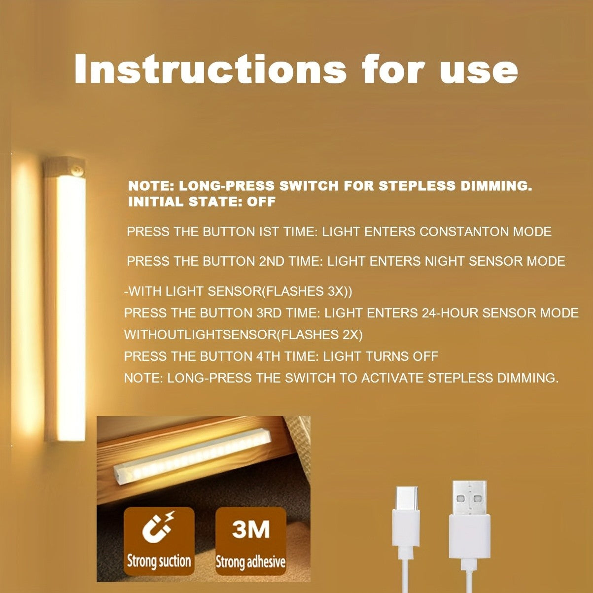 10-50cm sensor de movimento luz noite lâmpada led bateria usb parede para casa q